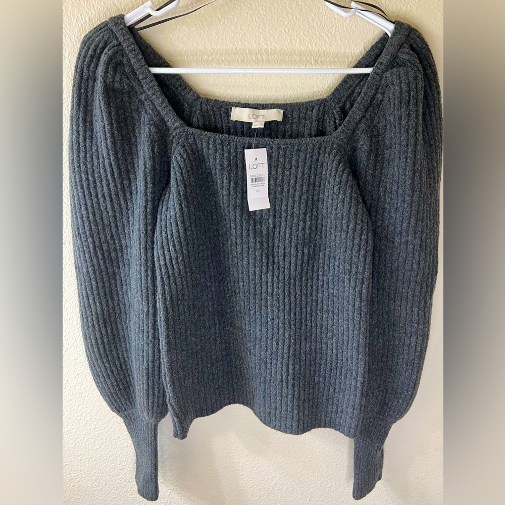 NWT Loft XS Charcoal Square Neck Long Sleeved Sweater